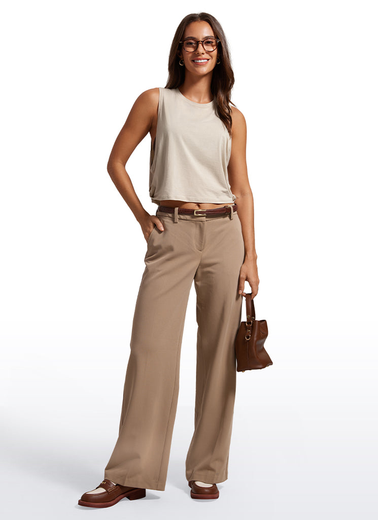 CRZ YOGA Women's Yoga Loose Fit Top Pima Cotton Crop Tank Deep Armhole Pure Blue