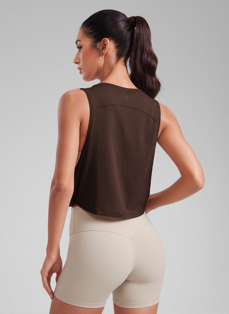 CRZ YOGA Women's Yoga Loose Fit Top Pima Cotton Crop Tank Deep Armhole Light Grey Heather