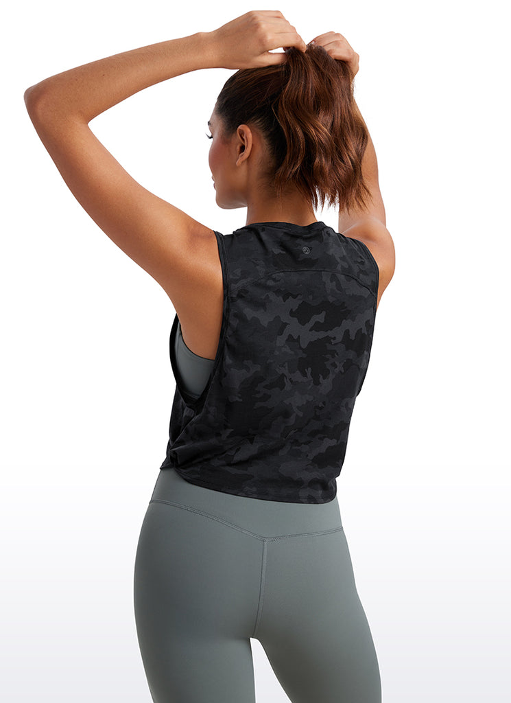 CRZ YOGA Women's Yoga Loose Fit Top Pima Cotton Crop Tank Deep Armhole Camo Multi 6