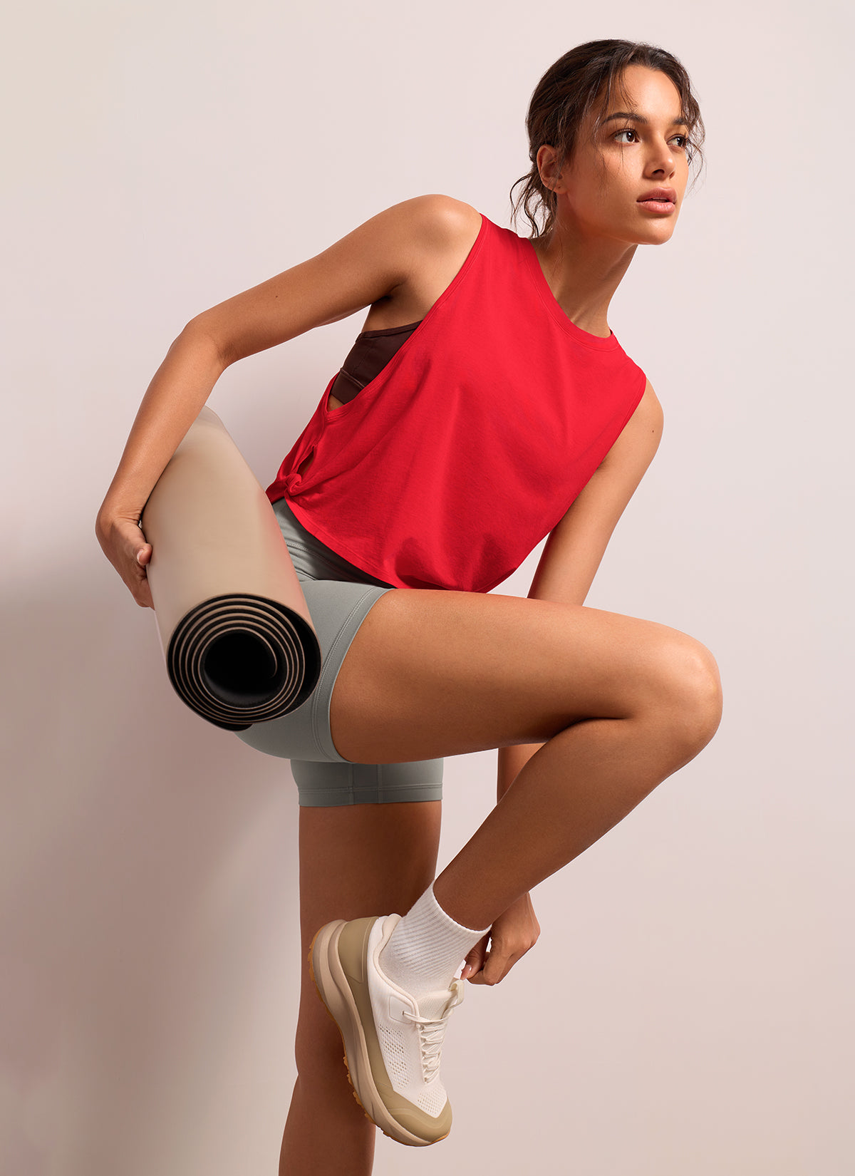 CRZ YOGA Women's Yoga Loose Fit Top Pima Cotton Crop Tank Deep Armhole Festival Red