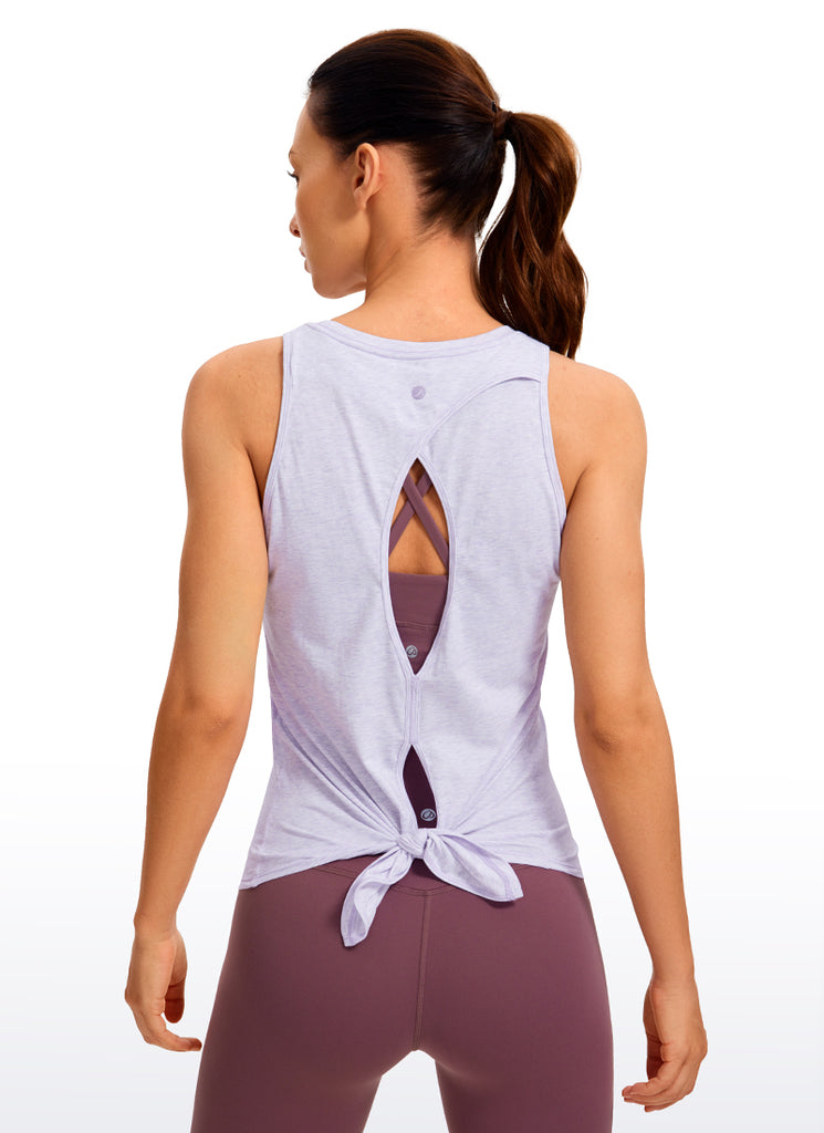 CRZ YOGA Women's Yoga Loose Fit Tops Pima Cotton Tank Split Open Back Heathered Neptune Blue