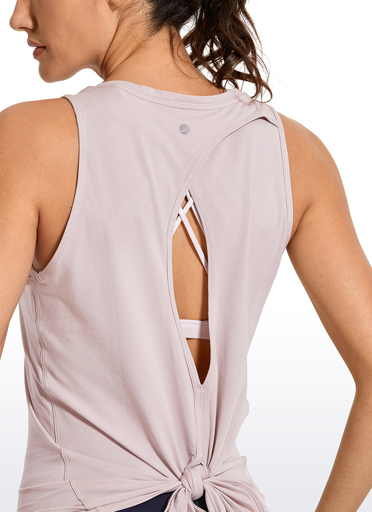 CRZ YOGA Women's Yoga Loose Fit Tops Pima Cotton Tank Split Open Back Smoky Blush