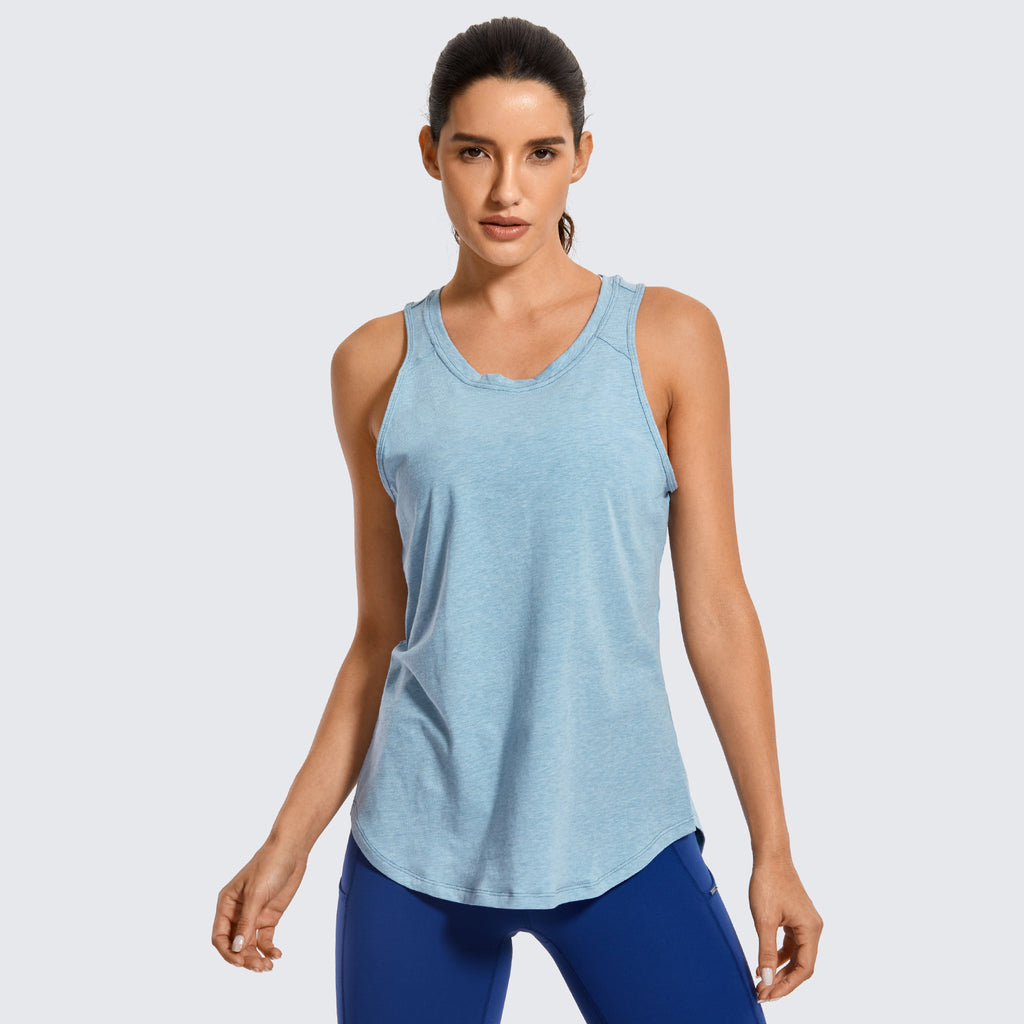 CRZ YOGA Women's Yoga Loose Fit Tops Pima Cotton Tank Split Open Back Smoky Blush