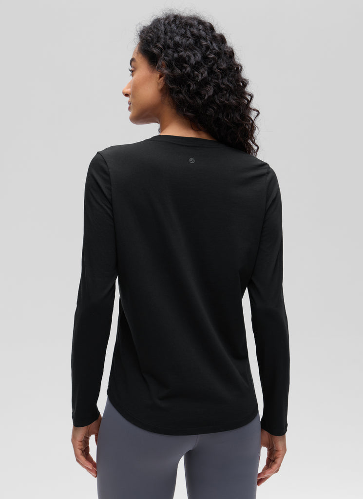 CRZ YOGA Women's Yoga Classic Fit Tops Pima Cotton Workout Long Sleeve Black