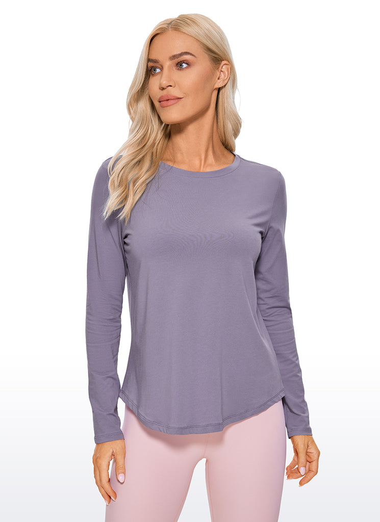 CRZ YOGA Women's Yoga Classic Fit Tops Pima Cotton Workout Long Sleeve Coral