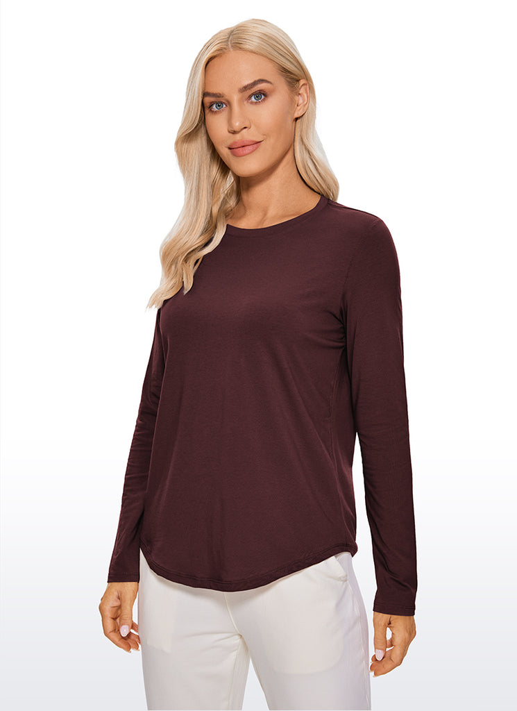 CRZ YOGA Women's Yoga Classic Fit Tops Pima Cotton Workout Long Sleeve Dark Red 2