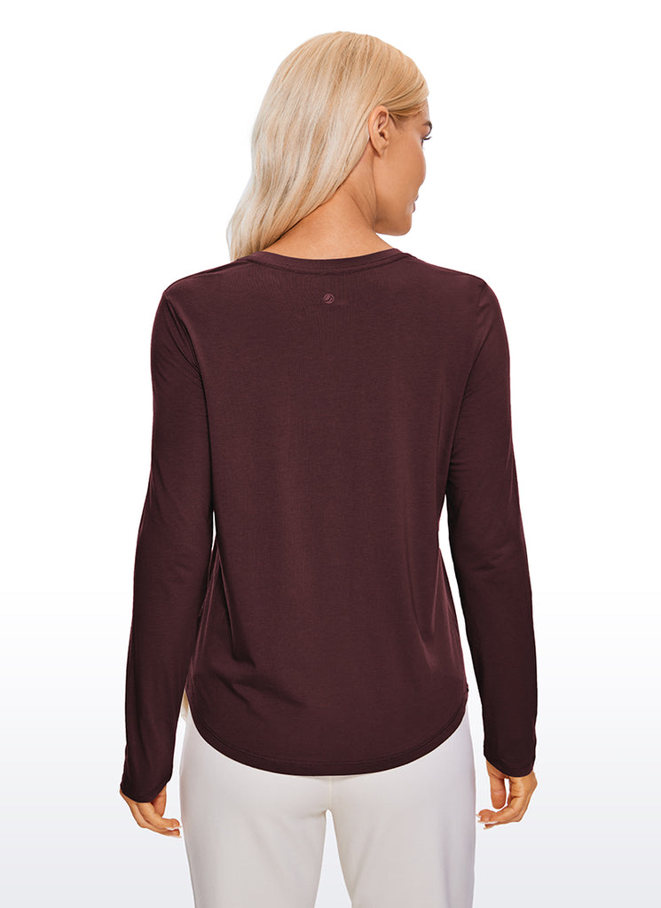 CRZ YOGA Women's Yoga Classic Fit Tops Pima Cotton Workout Long Sleeve Dark Red 2