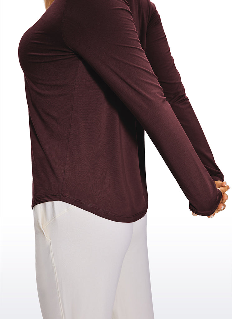 CRZ YOGA Women's Yoga Classic Fit Tops Pima Cotton Workout Long Sleeve Dark Red 2