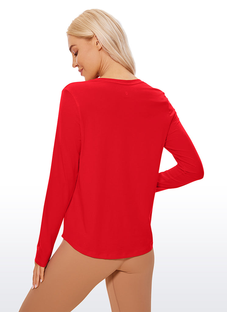 CRZ YOGA Women's Yoga Classic Fit Tops Pima Cotton Workout Long Sleeve Iced Iris