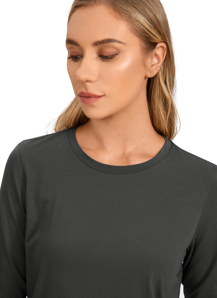 CRZ YOGA Women's Yoga Classic Fit Tops Pima Cotton Workout Long Sleeve Tie Dye Smoke Ink