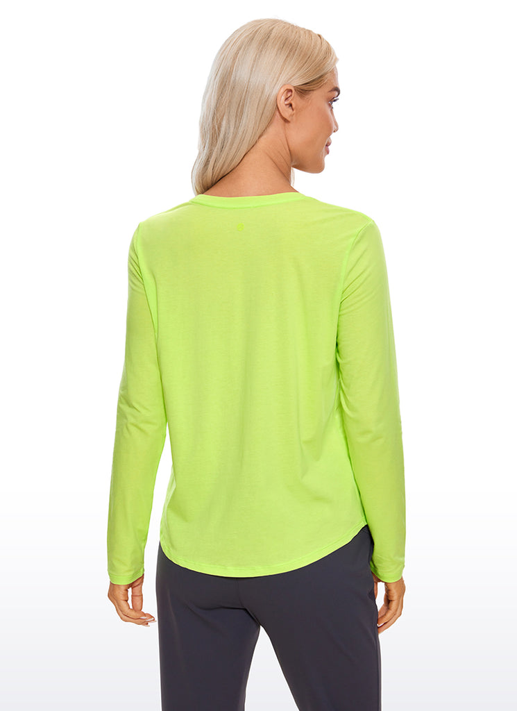 CRZ YOGA Women's Yoga Classic Fit Tops Pima Cotton Workout Long Sleeve Bright Verdancy