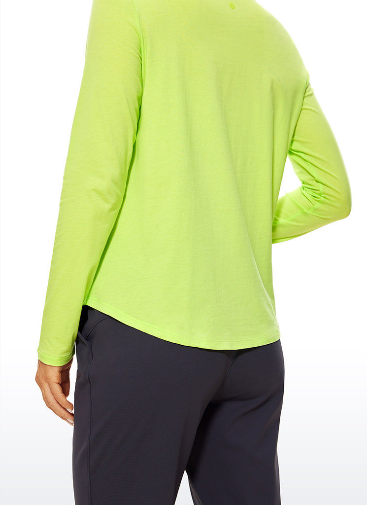 CRZ YOGA Women's Yoga Classic Fit Tops Pima Cotton Workout Long Sleeve Bright Verdancy