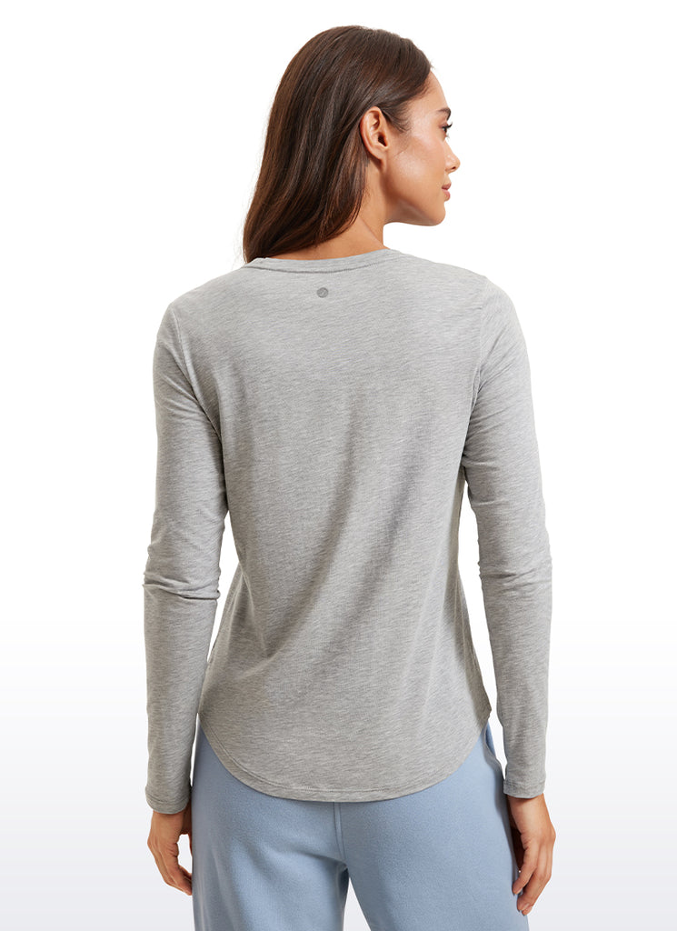CRZ YOGA Women's Yoga Classic Fit Tops Pima Cotton Workout Long Sleeve Ice Grey White