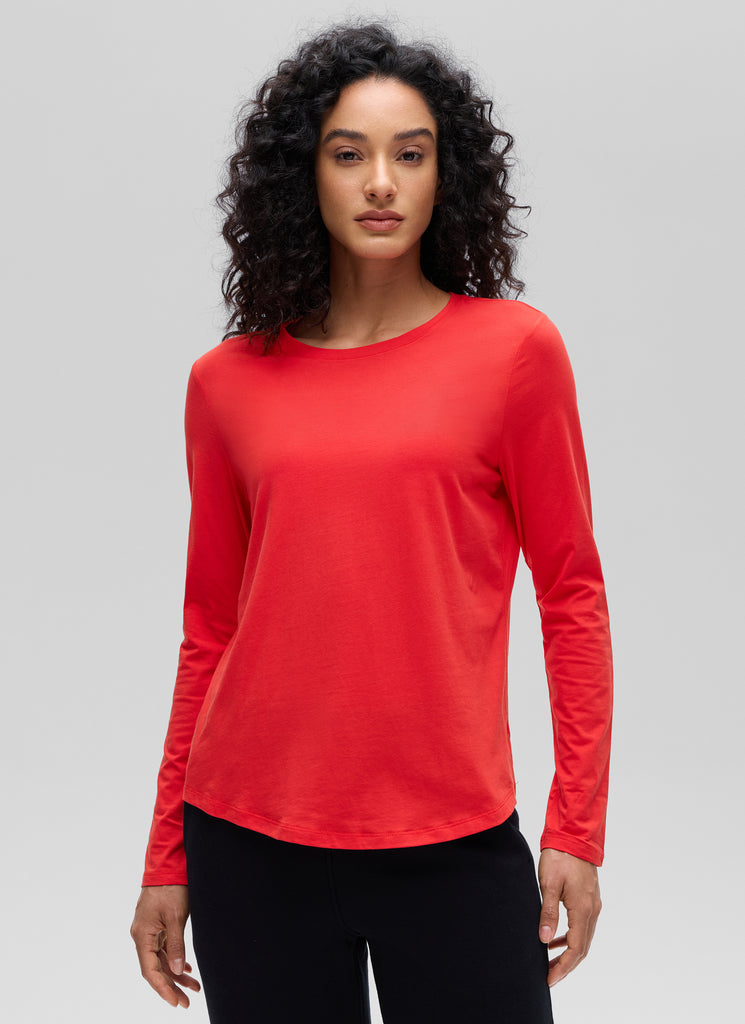 CRZ YOGA Women's Yoga Classic Fit Tops Pima Cotton Workout Long Sleeve Ice Grey White