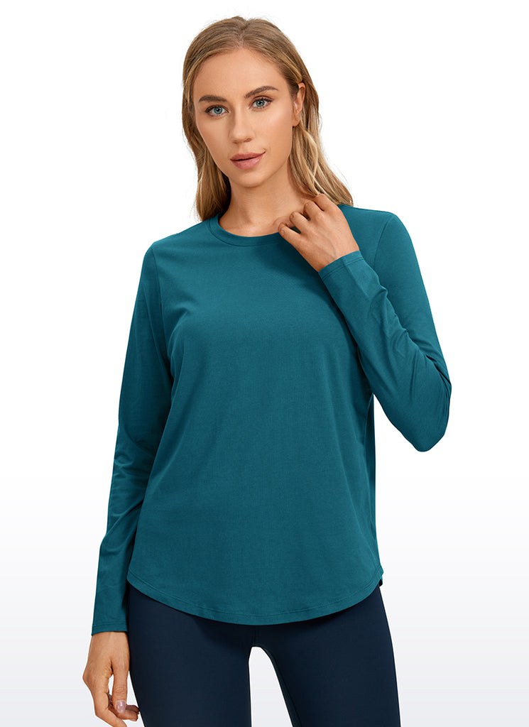 CRZ YOGA Women's Yoga Classic Fit Tops Pima Cotton Workout Long Sleeve Lavender Gray