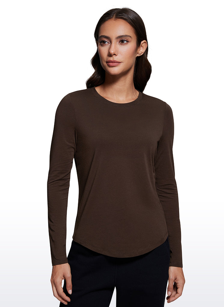 CRZ YOGA Women's Yoga Classic Fit Tops Pima Cotton Workout Long Sleeve Green Jade