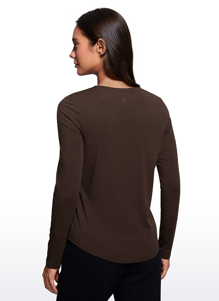 CRZ YOGA Women's Yoga Classic Fit Tops Pima Cotton Workout Long Sleeve Green Jade