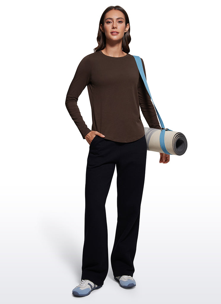 CRZ YOGA Women's Yoga Classic Fit Tops Pima Cotton Workout Long Sleeve Green Jade