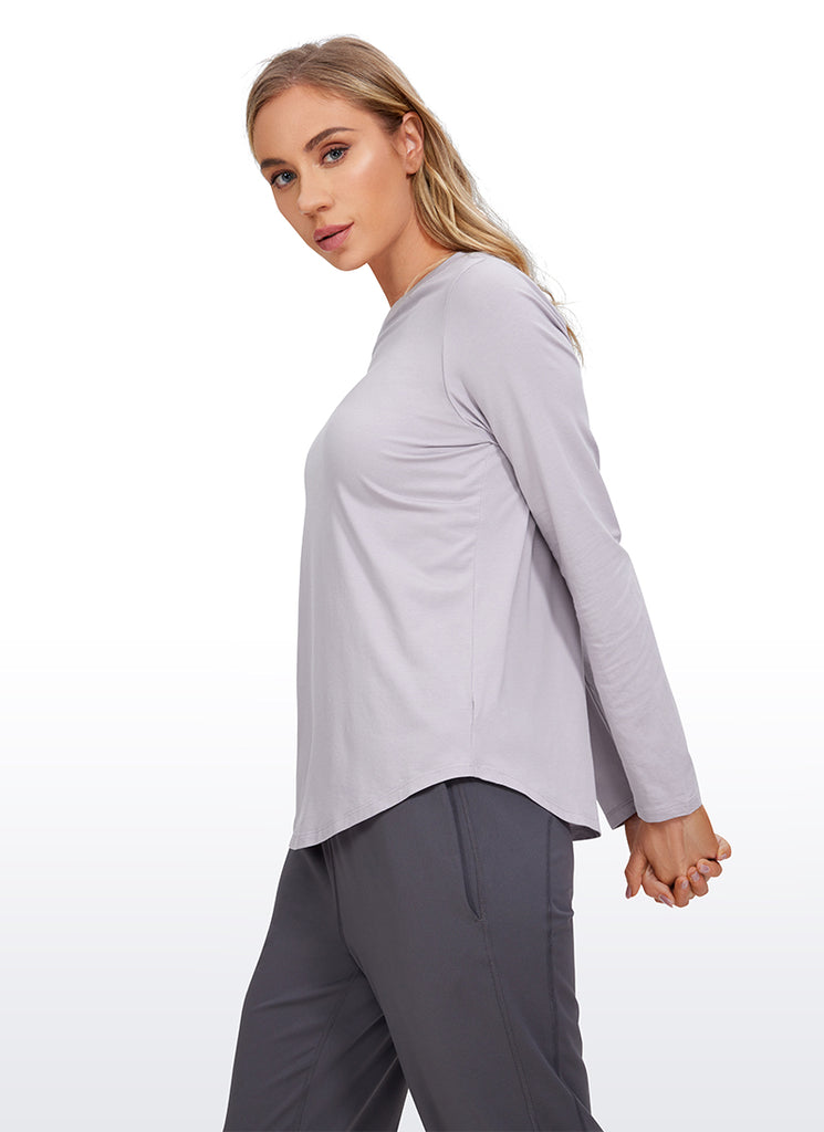 CRZ YOGA Women's Yoga Classic Fit Tops Pima Cotton Workout Long Sleeve Graphite Green