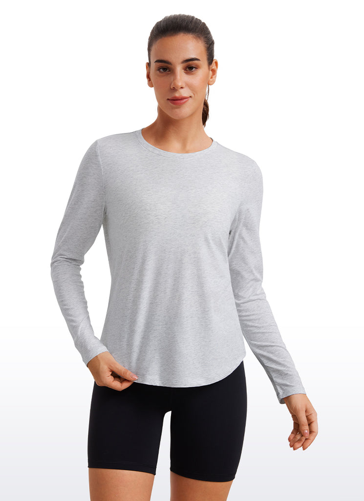 CRZ YOGA Women's Yoga Classic Fit Tops Pima Cotton Workout Long Sleeve Lava Smoke Grey