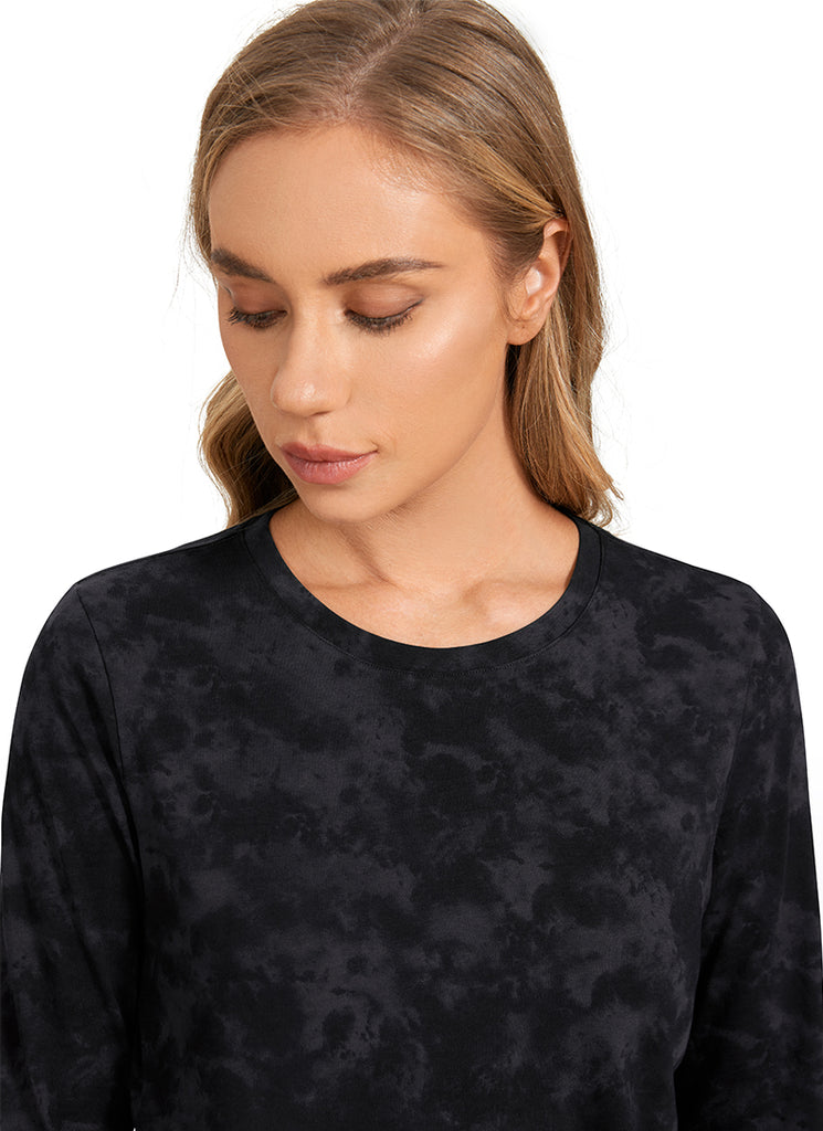 CRZ YOGA Women's Yoga Classic Fit Tops Pima Cotton Workout Long Sleeve Iced Iris