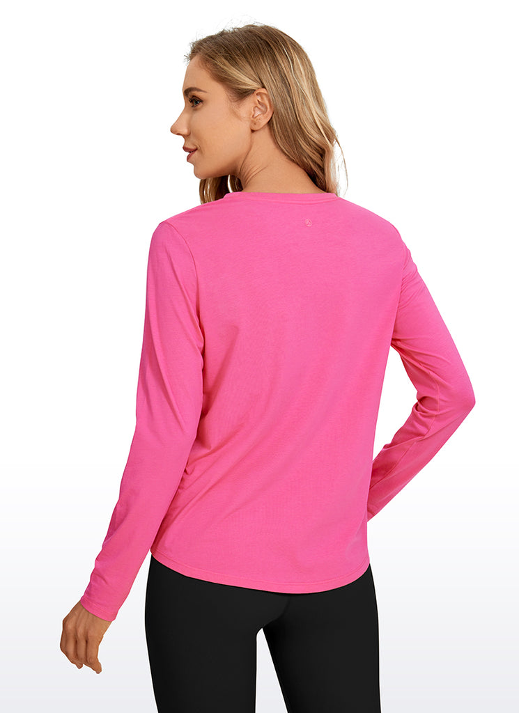 CRZ YOGA Women's Yoga Classic Fit Tops Pima Cotton Workout Long Sleeve Sonic Pink