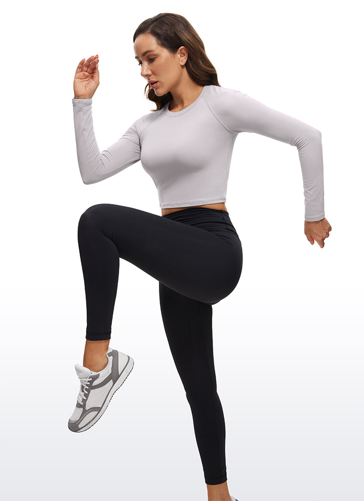 CRZ YOGA Women's Run Train Slim Fit Tops Brushed Long Sleeves Cropped Magenta Purple