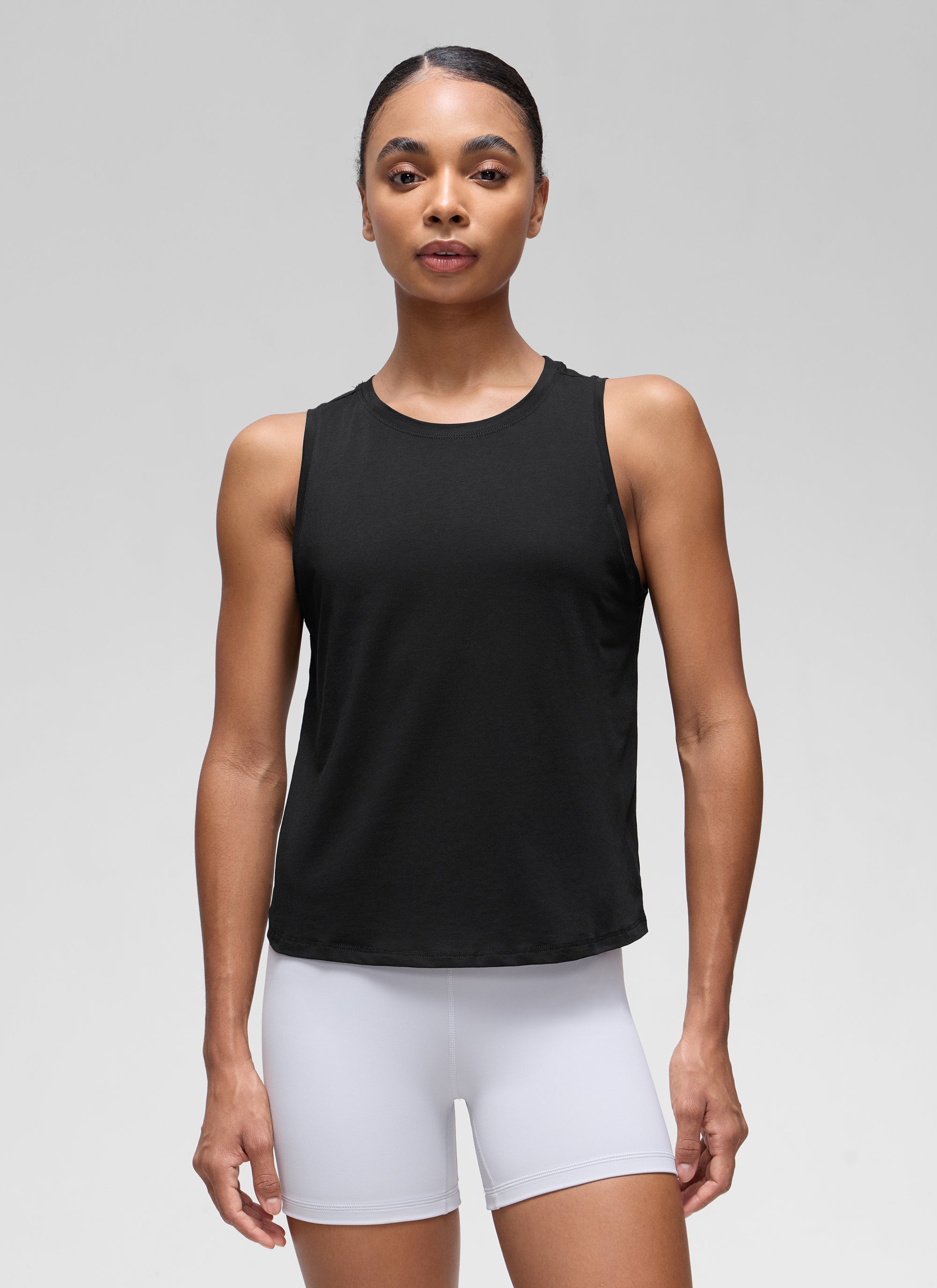 CRZ YOGA Women's Yoga Loose Fit Tops Pima Cotton Crop Tank Round Neck Iced Iris