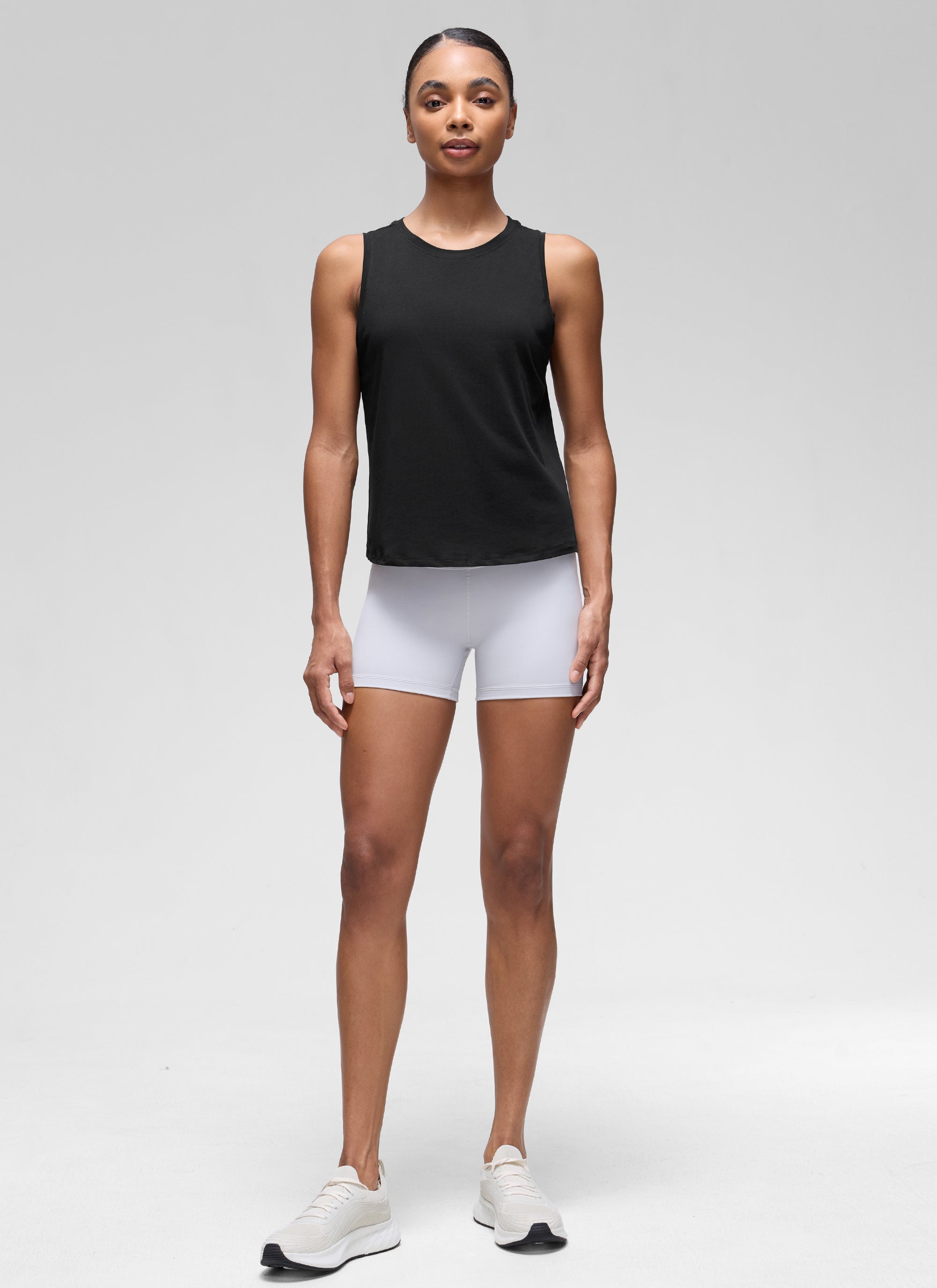 CRZ YOGA Women's Yoga Loose Fit Tops Pima Cotton Crop Tank Round Neck Black