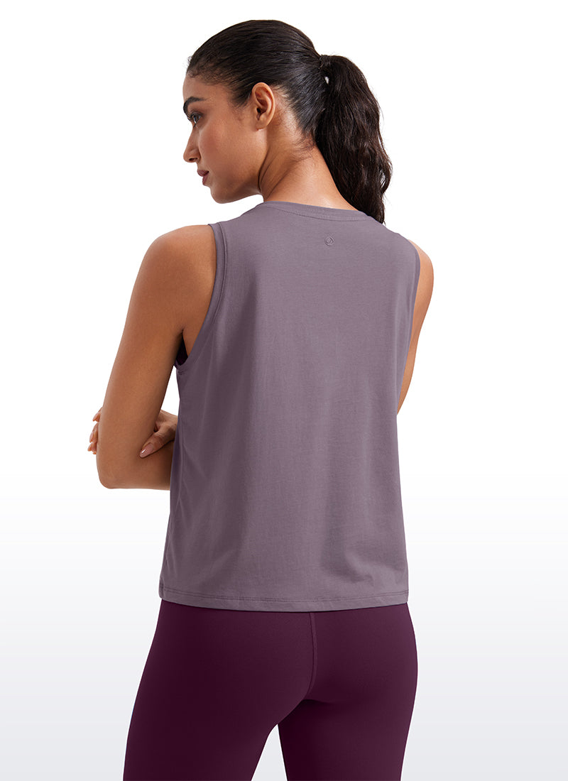 CRZ YOGA Women's Yoga Loose Fit Tops Pima Cotton Crop Tank Round Neck purple gray