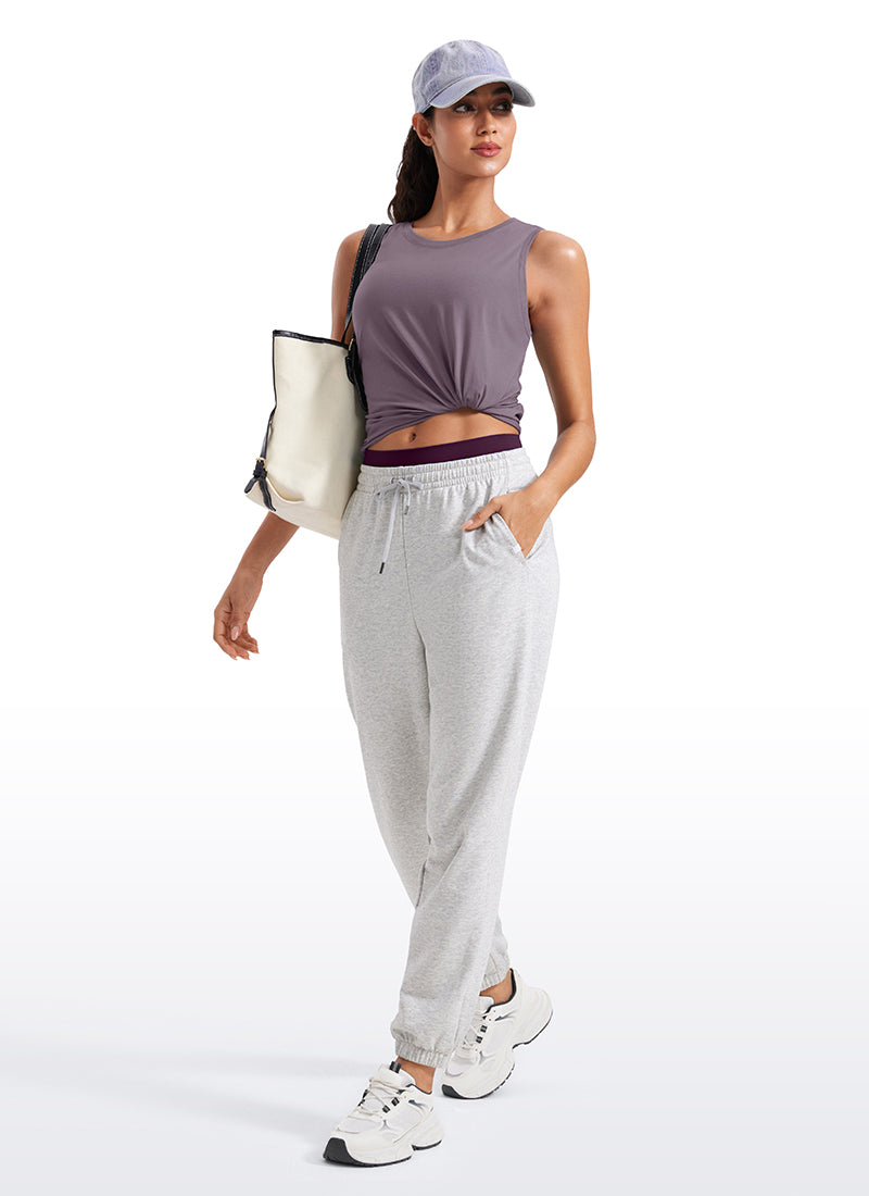 CRZ YOGA Women's Yoga Loose Fit Tops Pima Cotton Crop Tank Round Neck purple gray