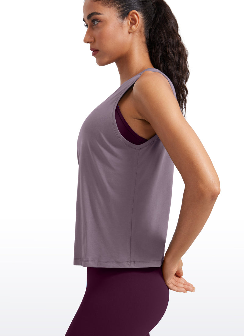 CRZ YOGA Women's Yoga Loose Fit Tops Pima Cotton Crop Tank Round Neck purple gray