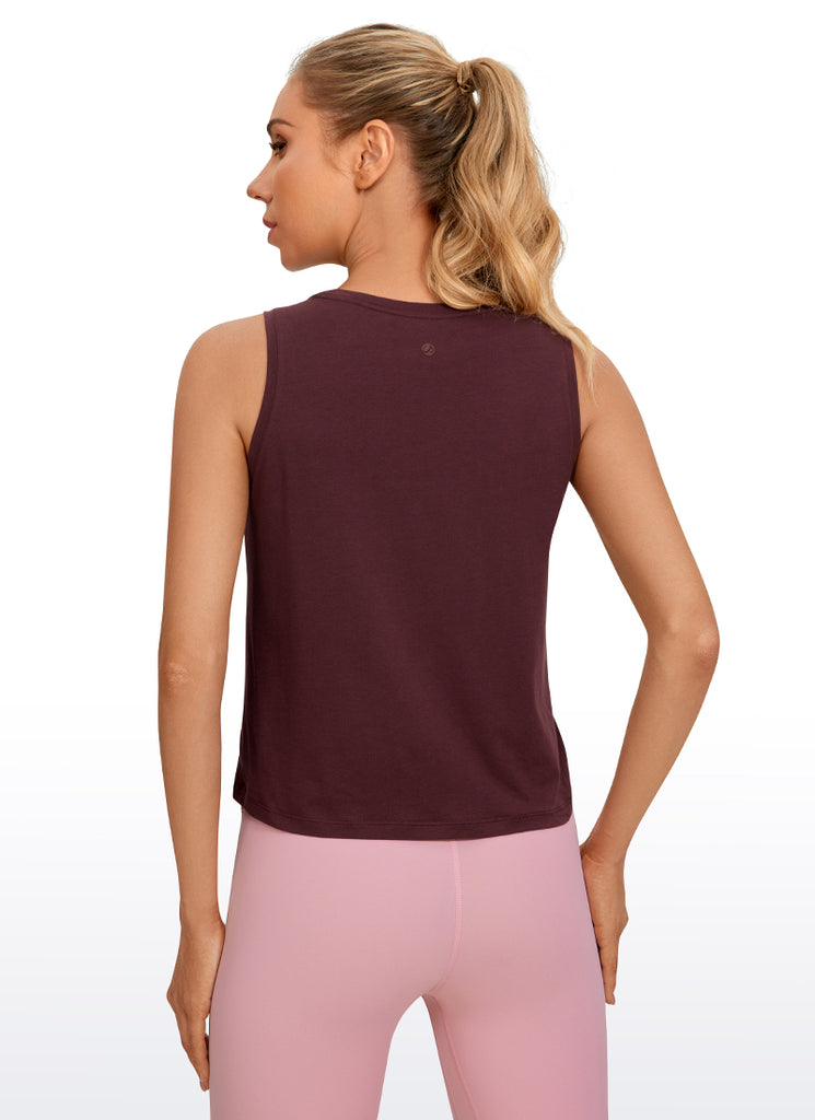 CRZ YOGA Women's Yoga Loose Fit Tops Pima Cotton Crop Tank Round Neck Dark Red 2