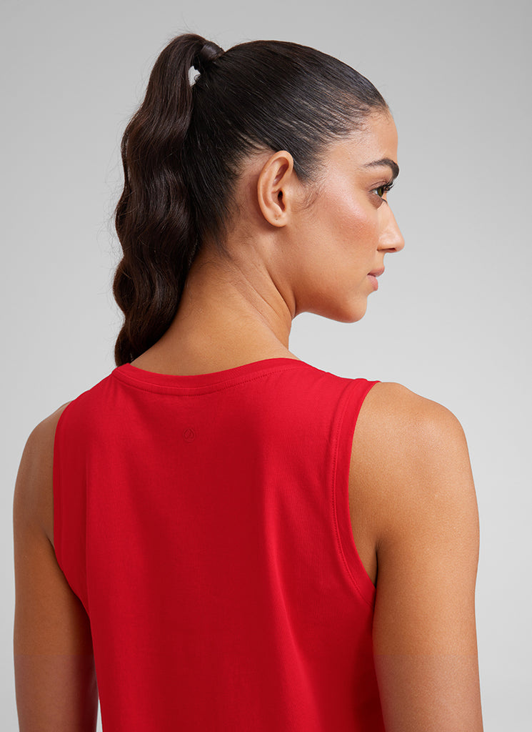 CRZ YOGA Women's Yoga Loose Fit Tops Pima Cotton Crop Tank Round Neck Festival Red