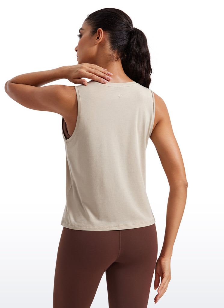 CRZ YOGA Women's Yoga Loose Fit Tops Pima Cotton Crop Tank Round Neck Heathered Medium Grey