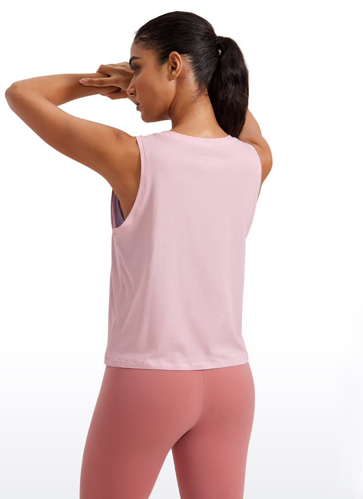 CRZ YOGA Women's Yoga Loose Fit Tops Pima Cotton Crop Tank Round Neck Strong Blue