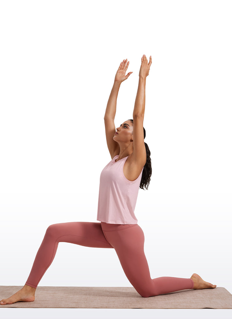 CRZ YOGA Women's Yoga Loose Fit Tops Pima Cotton Crop Tank Round Neck Strong Blue