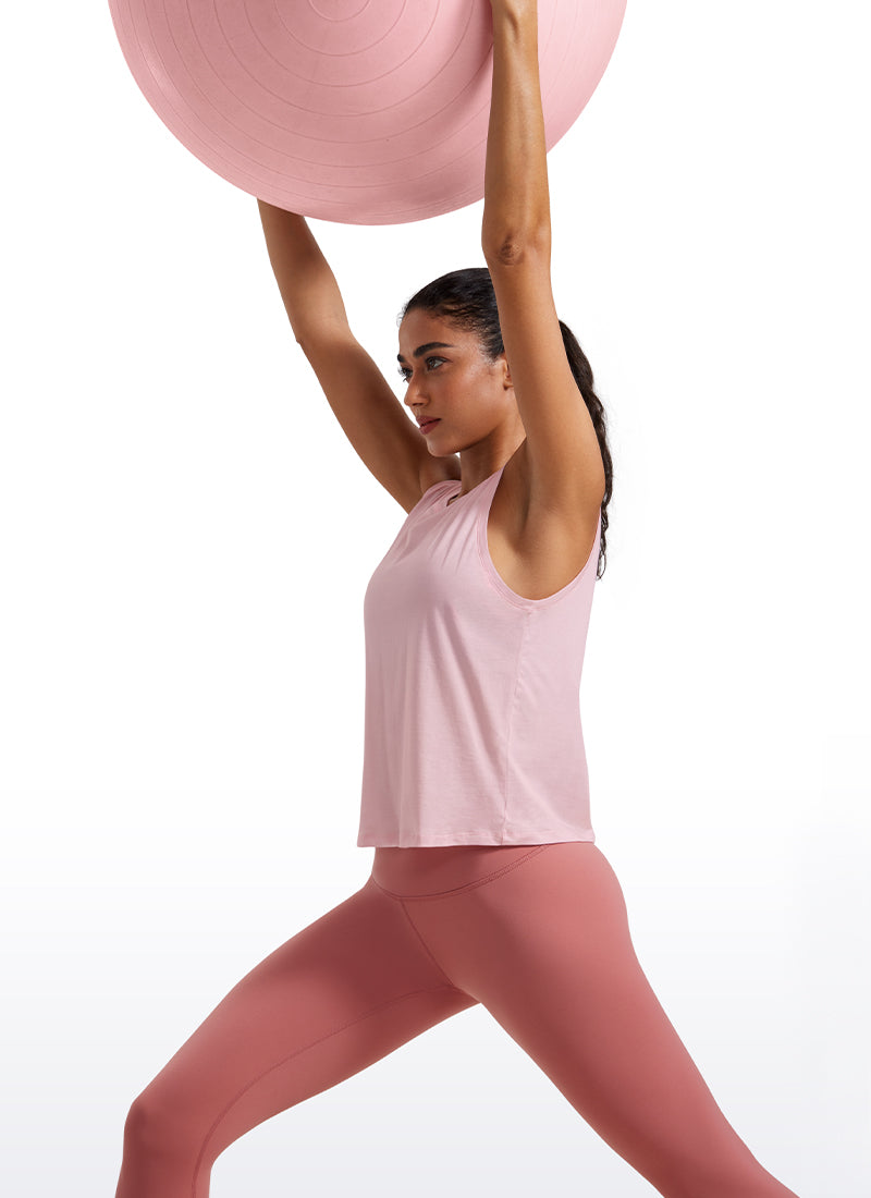 CRZ YOGA Women's Yoga Loose Fit Tops Pima Cotton Crop Tank Round Neck Strong Blue