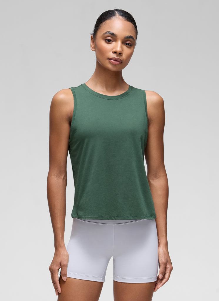 CRZ YOGA Women's Yoga Loose Fit Tops Pima Cotton Crop Tank Round Neck Graphite Green