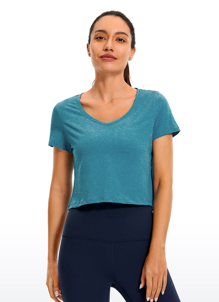 CRZ YOGA Women's Casual Relaxed Fit Pima Cotton Short Sleeve Cropped Moss Rose