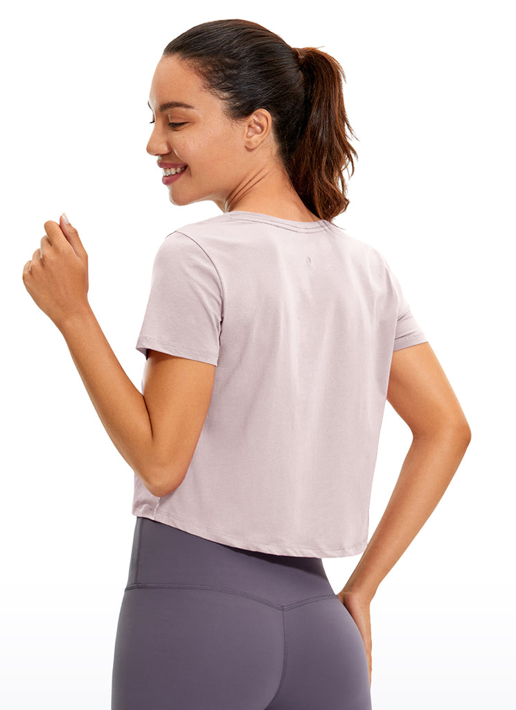 CRZ YOGA Women's Casual Relaxed Fit Pima Cotton Short Sleeve Cropped Kingfisher Heather