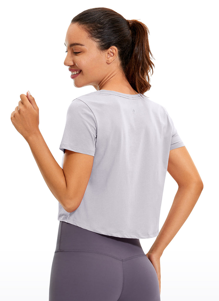 CRZ YOGA Women's Casual Relaxed Fit Pima Cotton Short Sleeve Cropped Kingfisher Heather