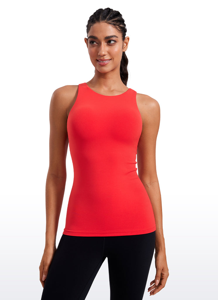 CRZ YOGA Women's Yoga Slim Fit Top Butterluxe Tank Racerback High Neck Deep Red