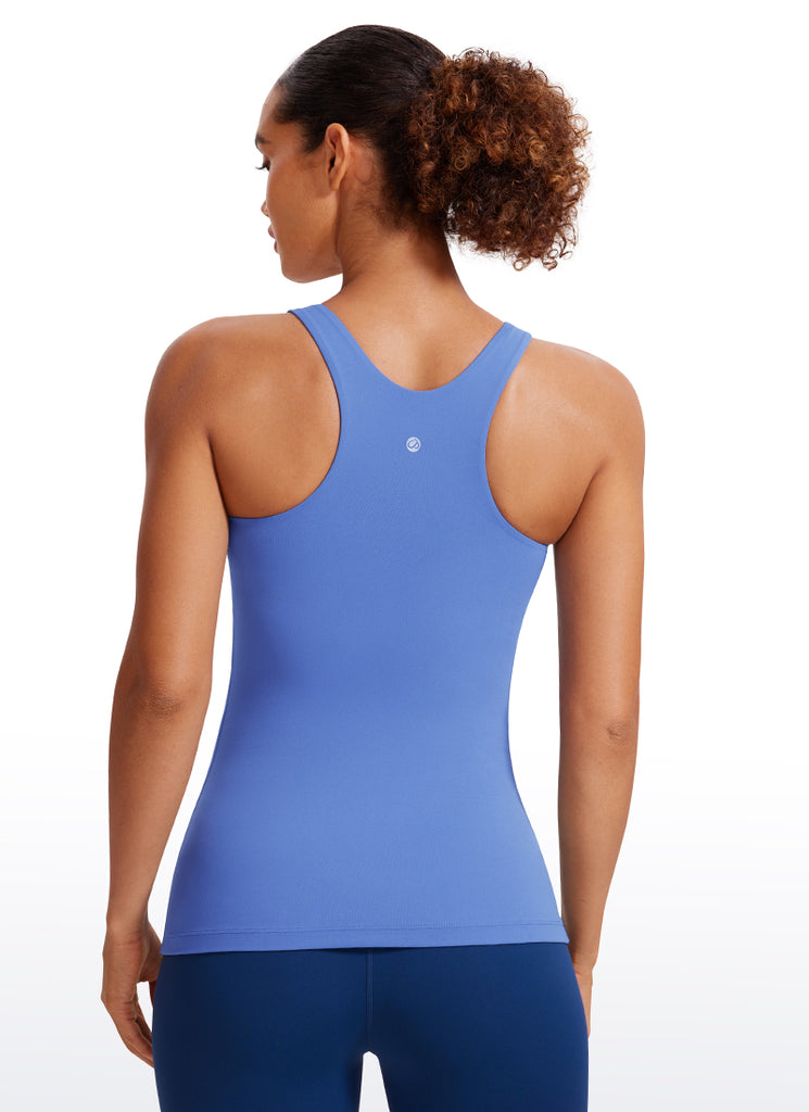CRZ YOGA Women's Yoga Slim Fit Top Butterluxe Tank Racerback High Neck Sparkle Blue