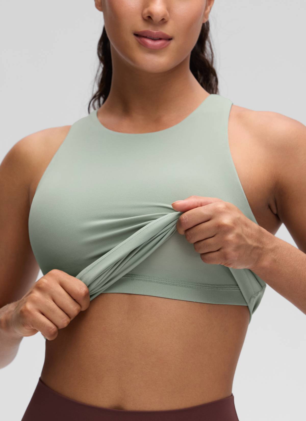 CRZ YOGA Women's Yoga Slim Fit Top Butterluxe Tank Racerback High Neck Green Palm Court @model_info:Carol