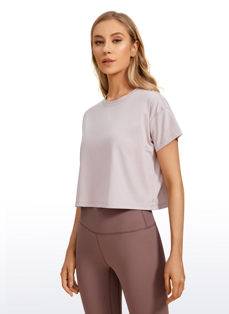 Pima Cotton Crew Neck Cropped Short Sleeve