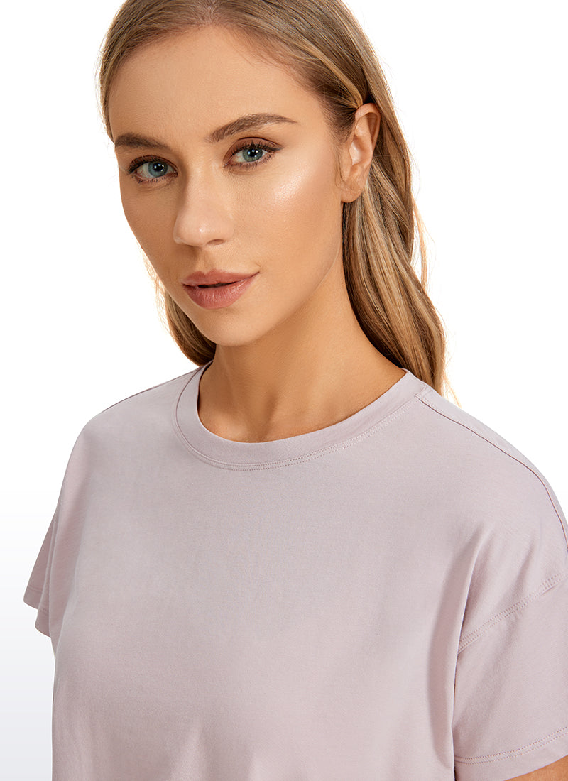 Pima Cotton Crew Neck Cropped Short Sleeve