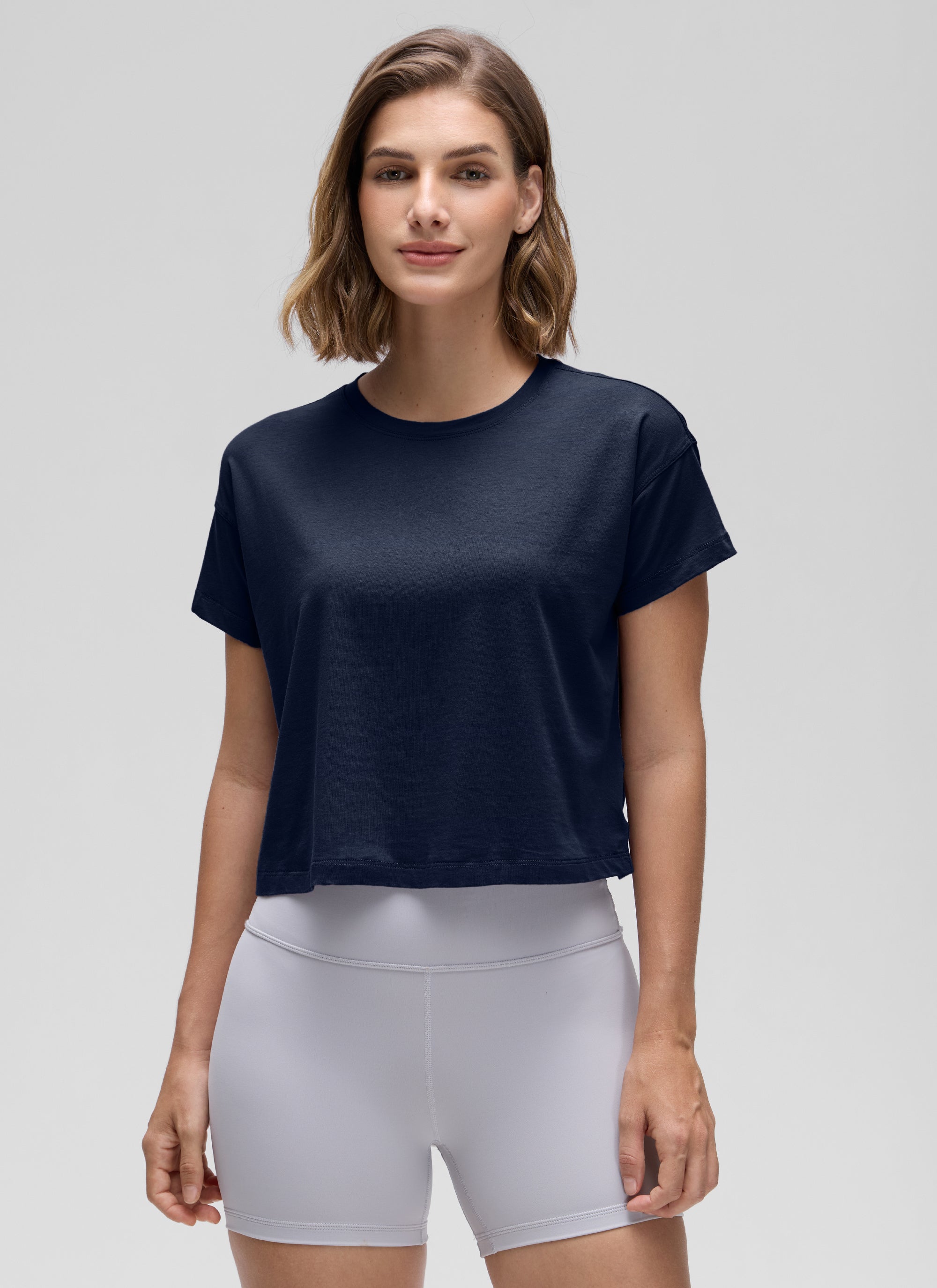 Pima Cotton Crew Neck Cropped Short Sleeve