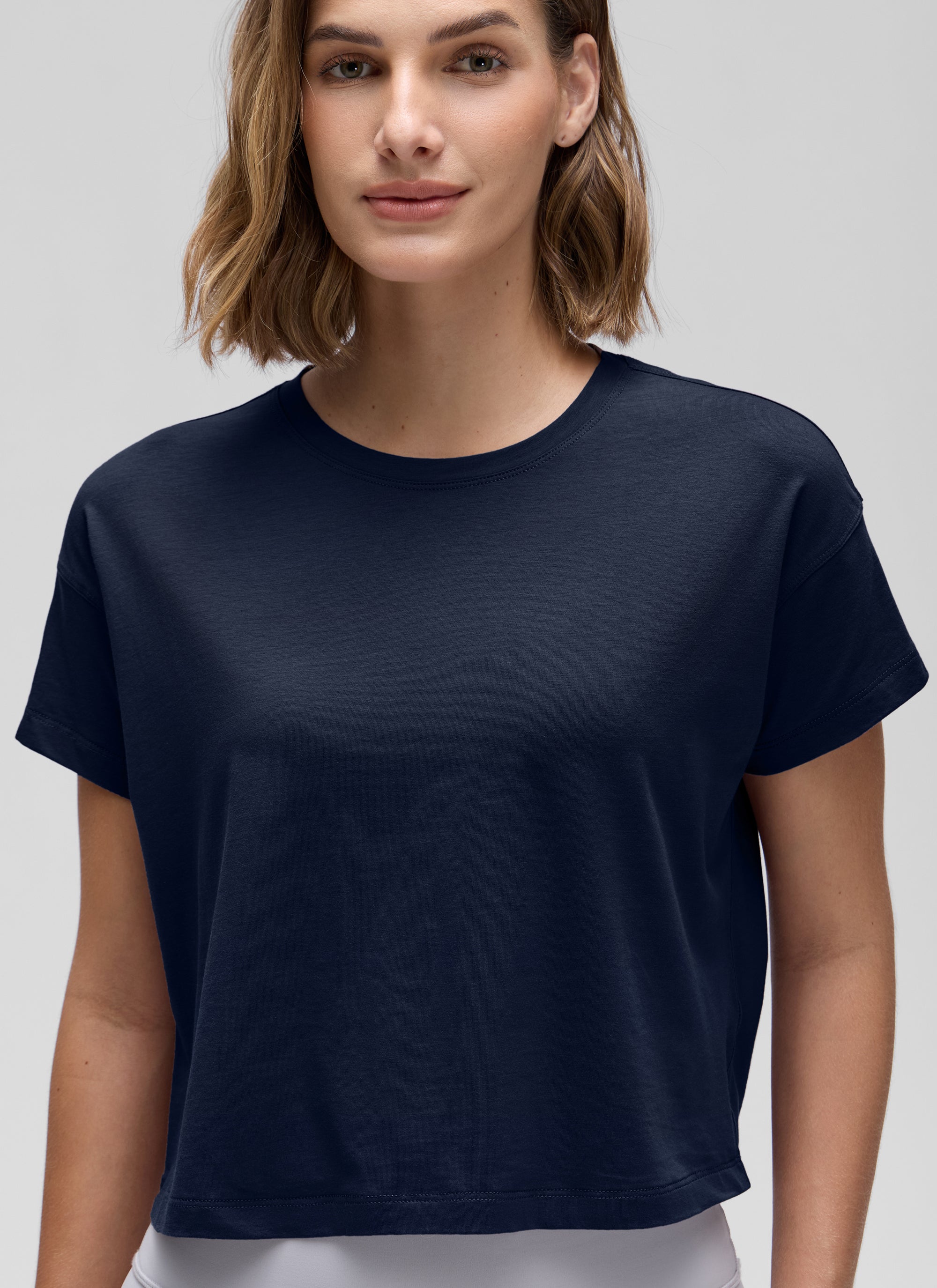 Pima Cotton Crew Neck Cropped Short Sleeve
