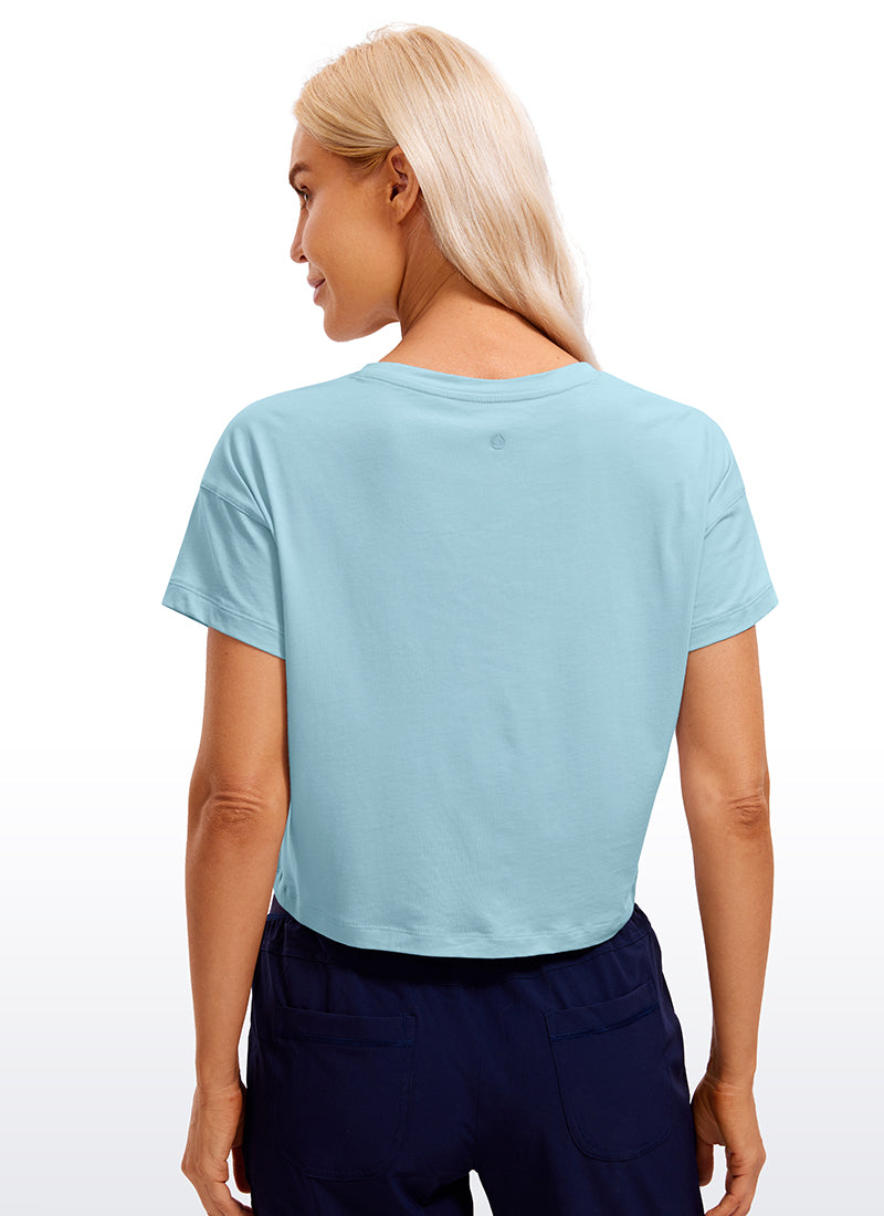 Pima Cotton Short Sleeves Cropped Crew Neck